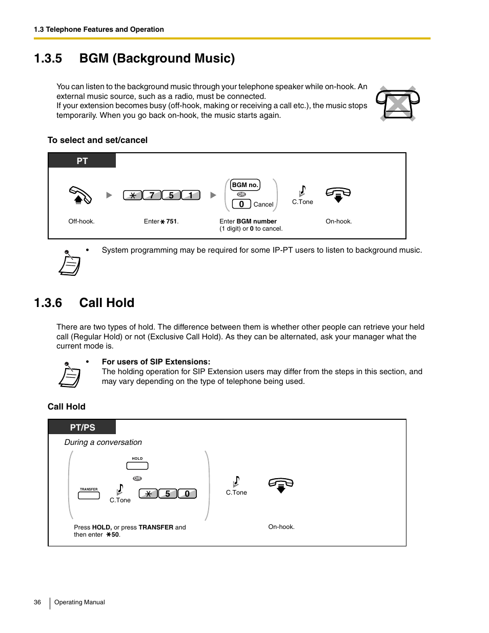 5 bgm (background music), 6 call hold | Panasonic KX-TDE100 User Manual | Page 36 / 214