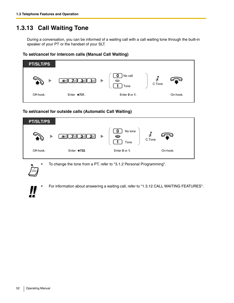 13 call waiting tone, 13 call waiting tone) | Panasonic KX-TDE100 User Manual | Page 52 / 214