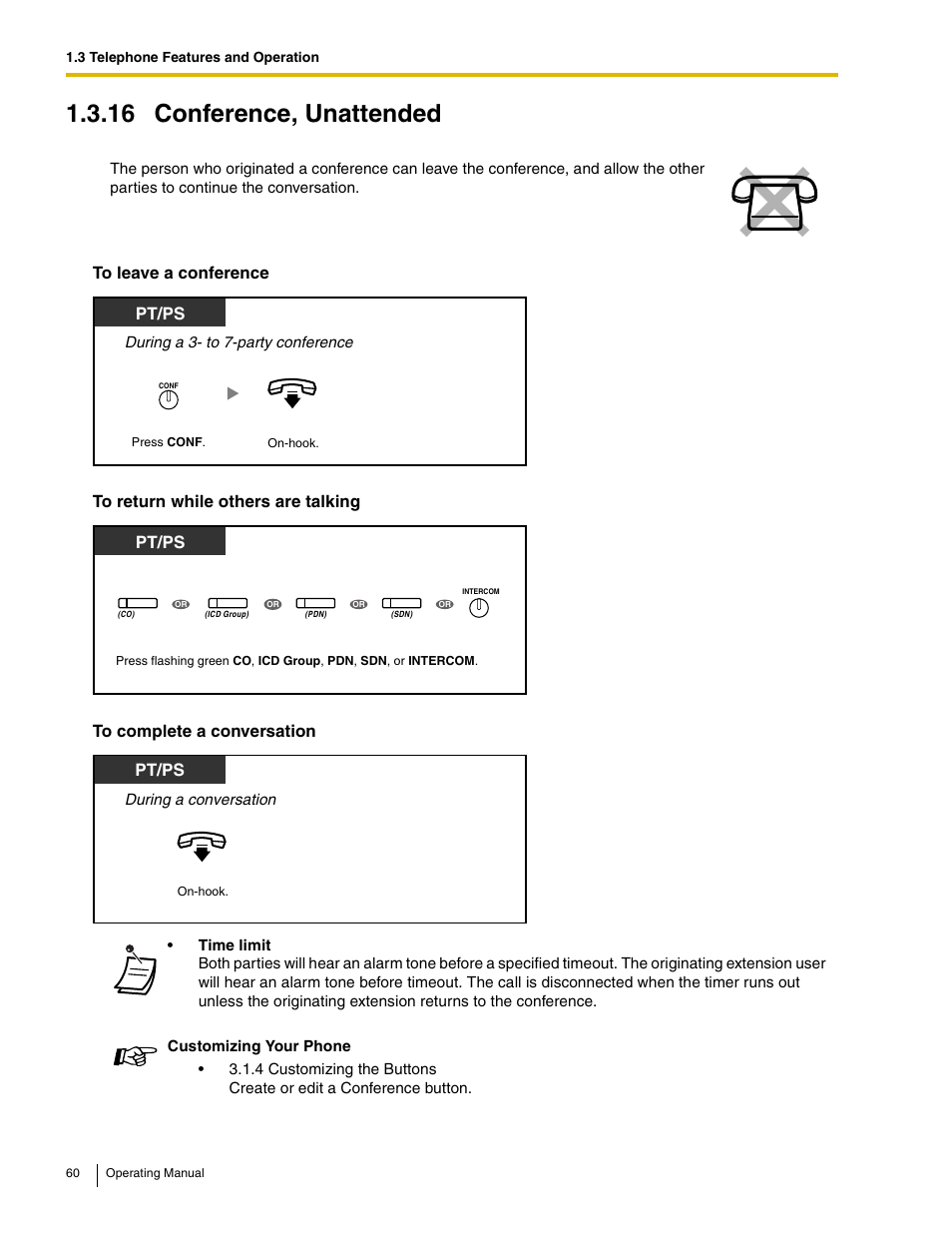 16 conference, unattended, Pt/ps | Panasonic KX-TDE100 User Manual | Page 60 / 214