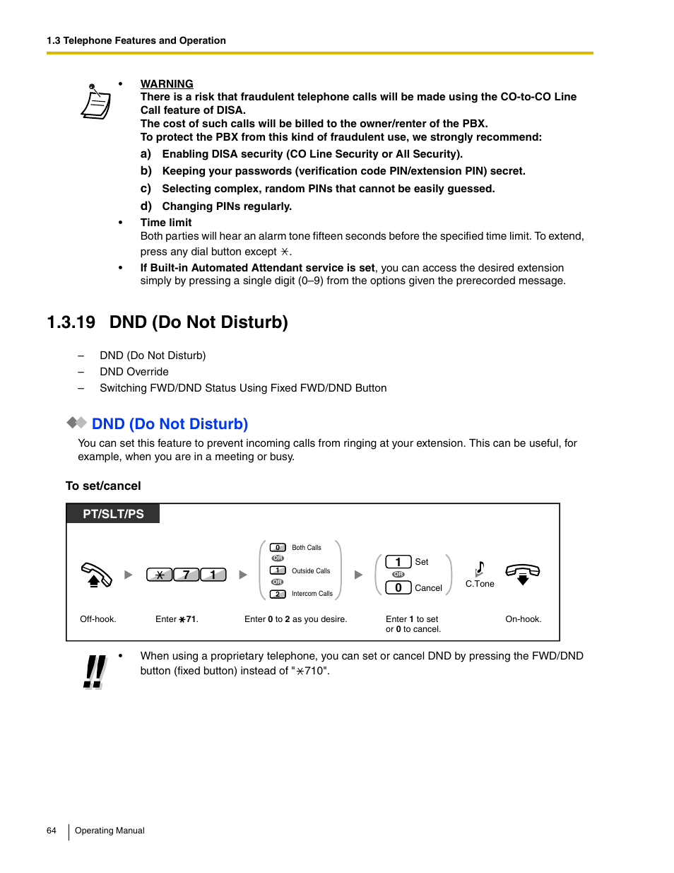 19 dnd (do not disturb), Dnd (do not disturb) | Panasonic KX-TDE100 User Manual | Page 64 / 214