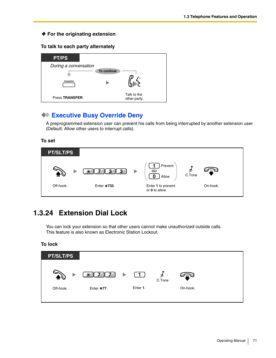 24 extension dial lock, Executive busy override deny | Panasonic KX-TDE100 User Manual | Page 71 / 214