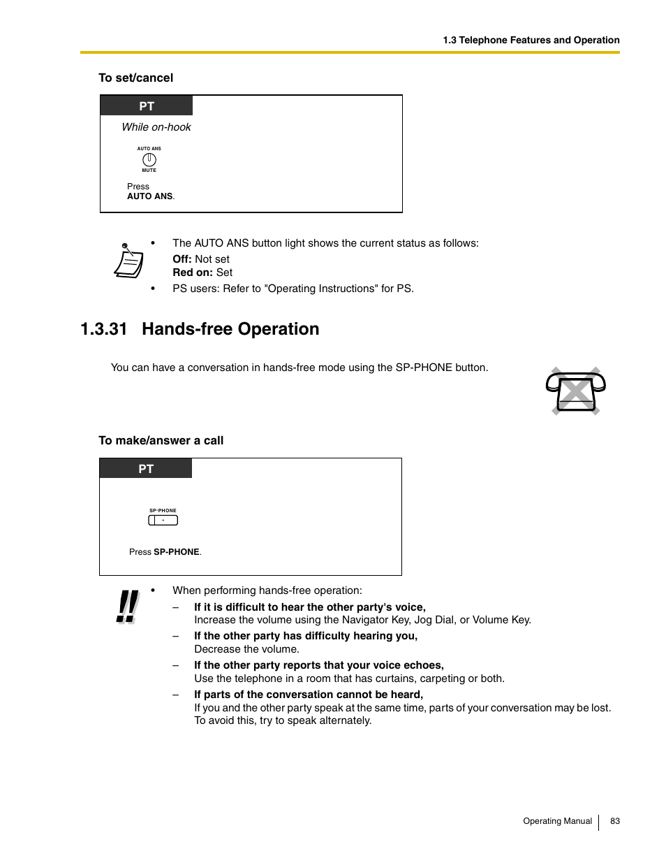 31 hands-free operation, To "1.3.31 hands-free operation | Panasonic KX-TDE100 User Manual | Page 83 / 214