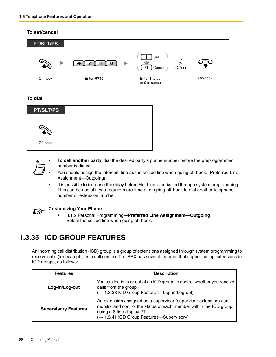 35 icd group features | Panasonic KX-TDE100 User Manual | Page 88 / 214