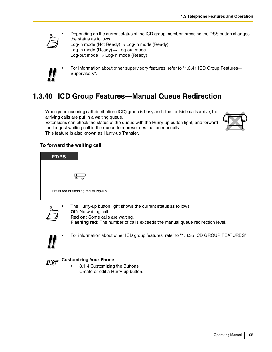 40 icd group features-manual queue redirection, 40 icd group features—manual queue redirection | Panasonic KX-TDE100 User Manual | Page 95 / 214