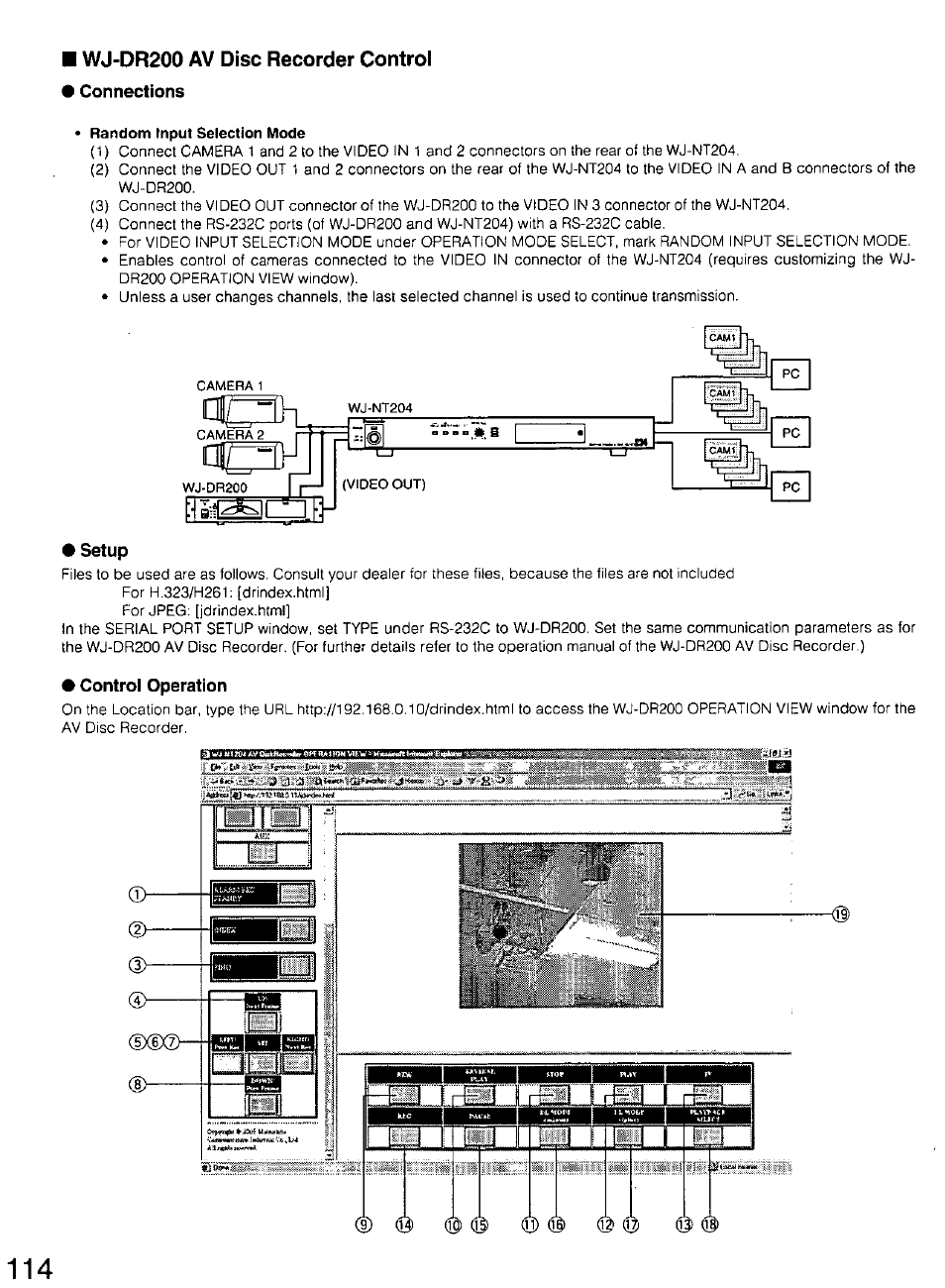 Random input selection mode, Setup, Control operation | Panasonic WV-CU20 User Manual | Page 114 / 148