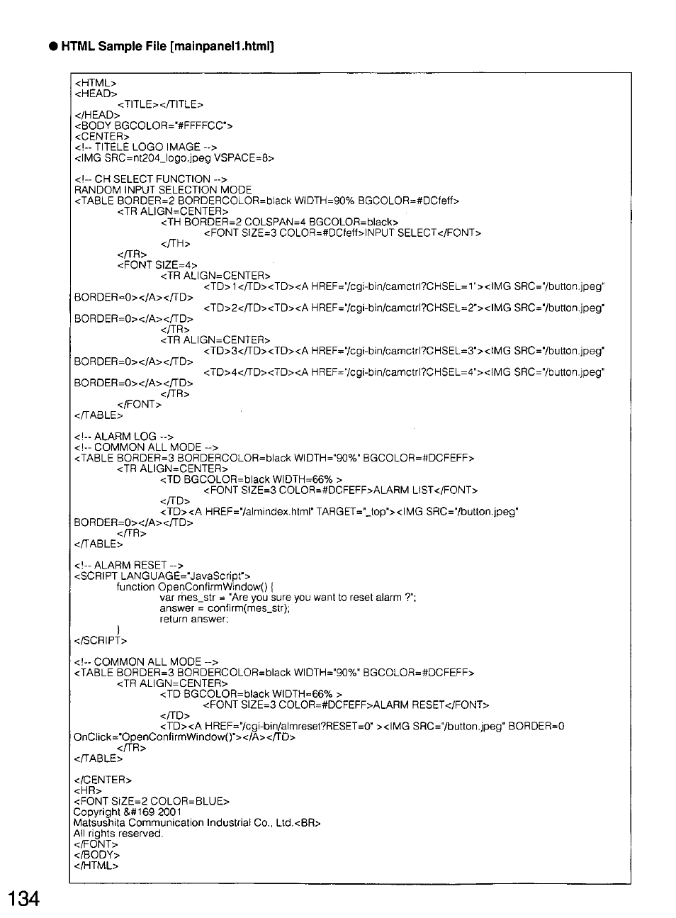 Panasonic WV-CU20 User Manual | Page 134 / 148