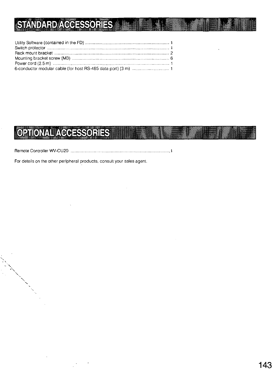 Standardateessqries, Onalaecessories | Panasonic WV-CU20 User Manual | Page 143 / 148