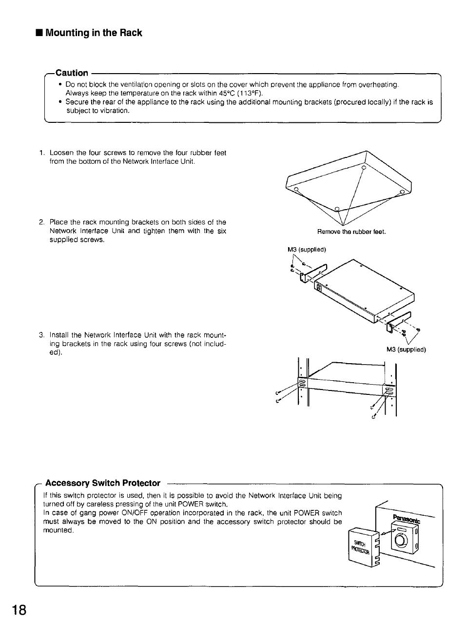 Mounting in the rack, Caution, Accessory switch protector | Panasonic WV-CU20 User Manual | Page 18 / 148