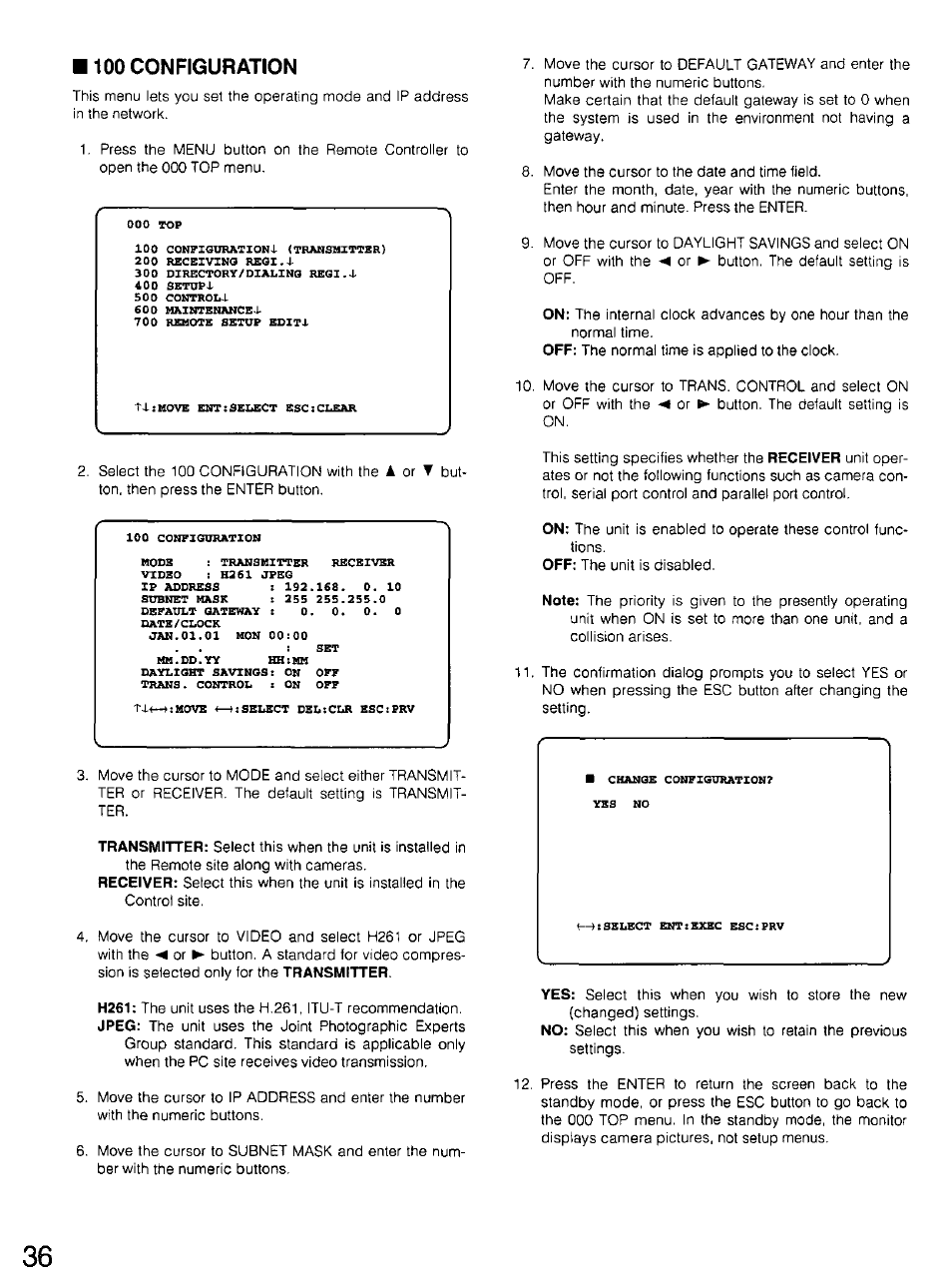 100 configuration | Panasonic WV-CU20 User Manual | Page 36 / 148