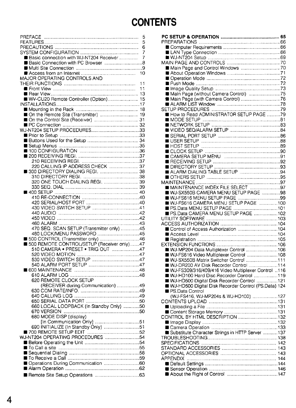Panasonic WV-CU20 User Manual | Page 4 / 148