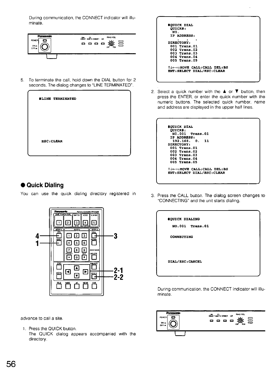 Quick dialing | Panasonic WV-CU20 User Manual | Page 56 / 148