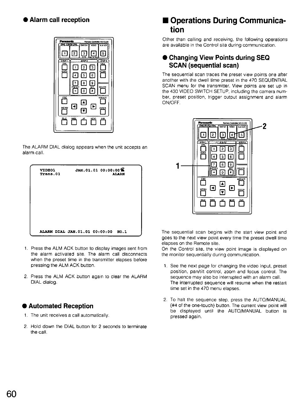 Alarm call reception, Automated reception, Operations during communica­ tion | Panasonic WV-CU20 User Manual | Page 60 / 148