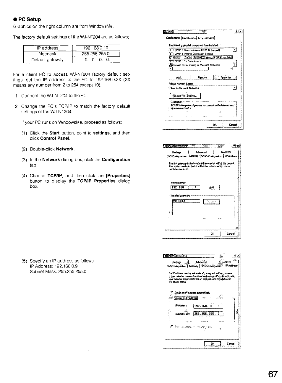 Pc setup | Panasonic WV-CU20 User Manual | Page 67 / 148