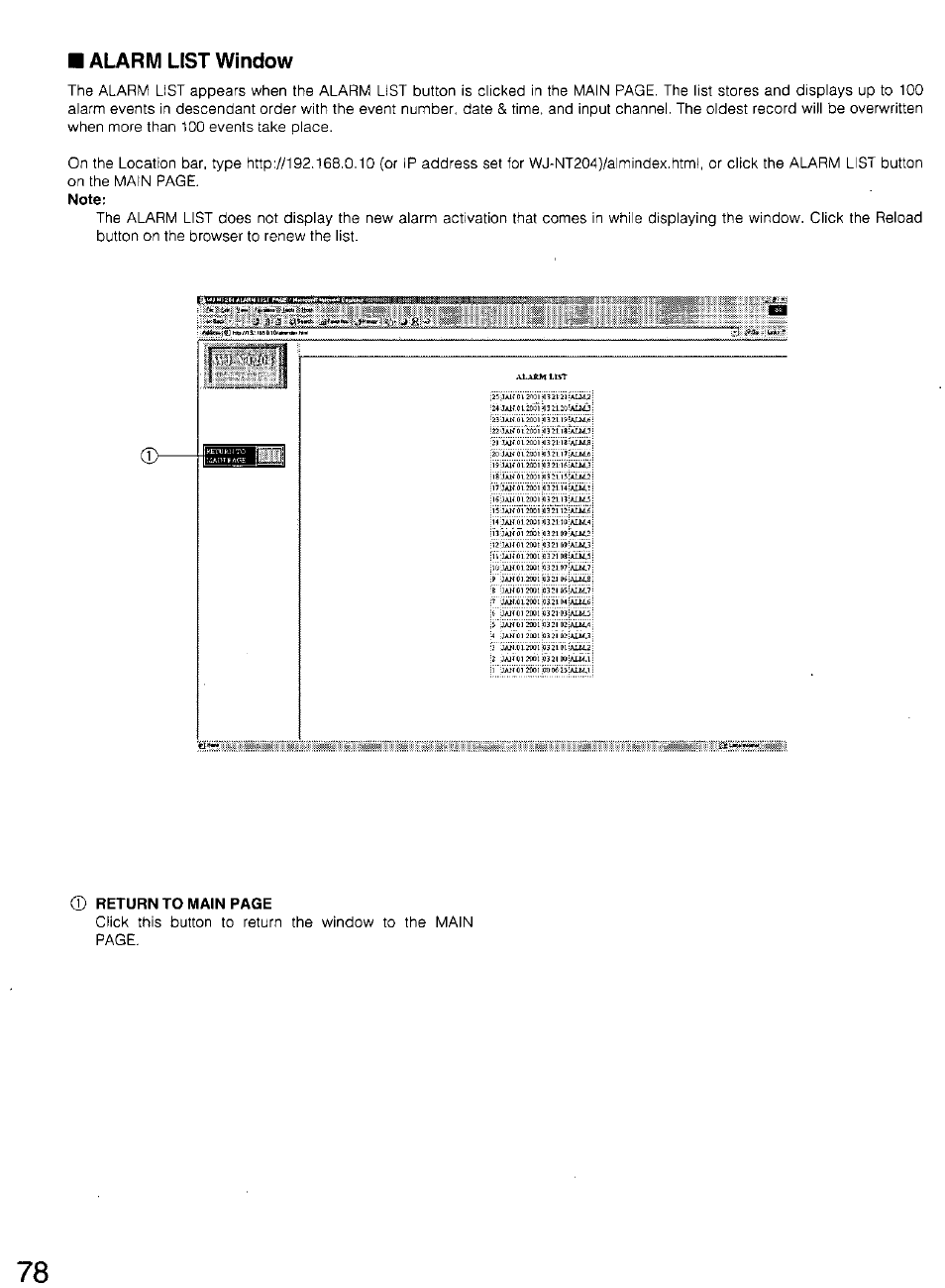 Alarm list window | Panasonic WV-CU20 User Manual | Page 78 / 148