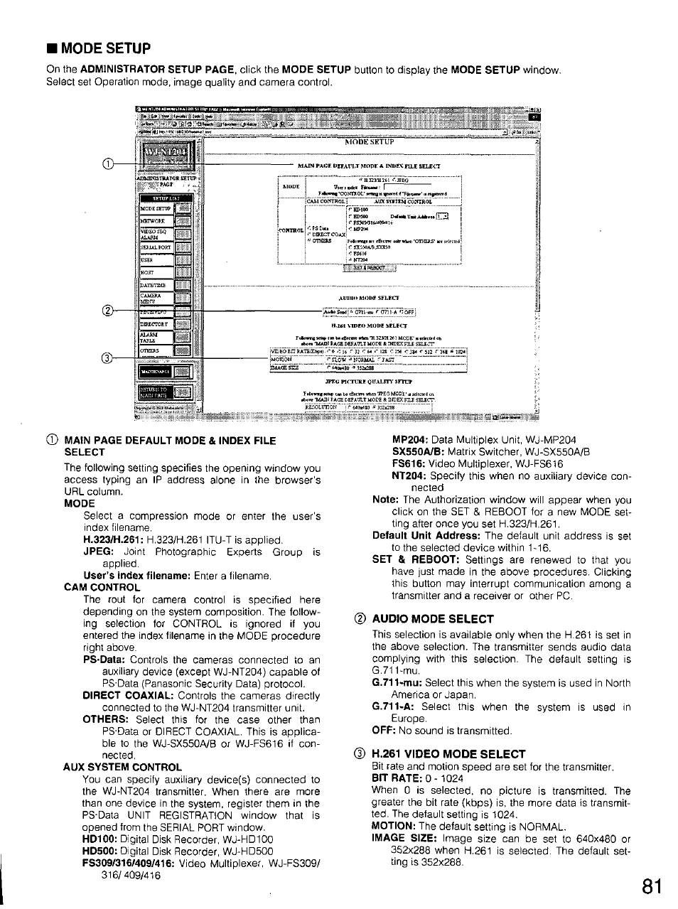 Mode, Cam control, Aux system control | Mode setup | Panasonic WV-CU20 User Manual | Page 81 / 148