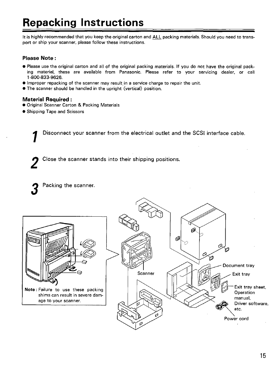 Repacking instructions, Please note, Material required | Panasonic KV-SS25D User Manual | Page 15 / 20