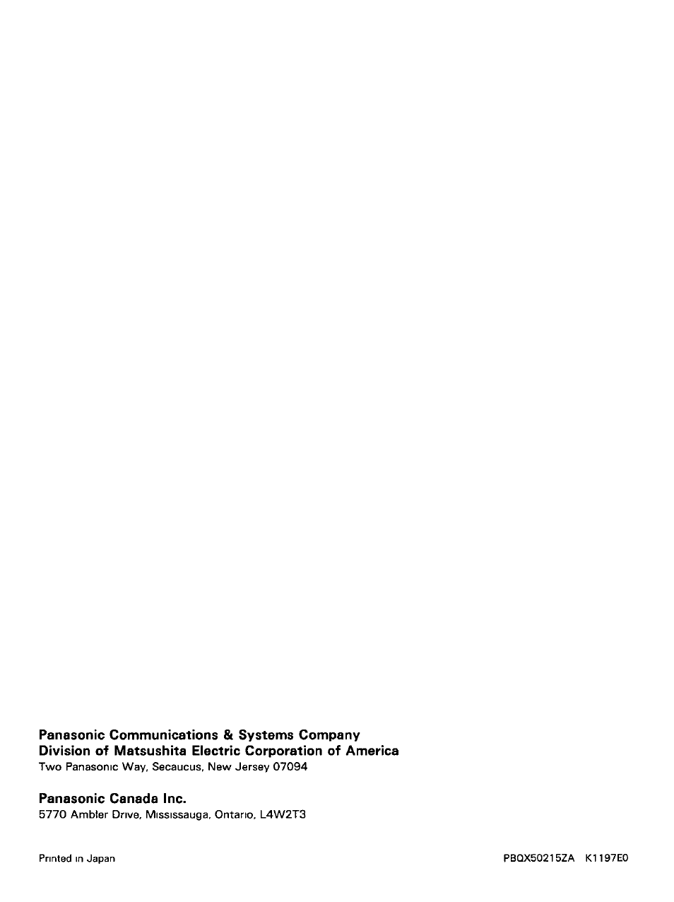 Panasonic canada inc | Panasonic KV-SS25D User Manual | Page 20 / 20