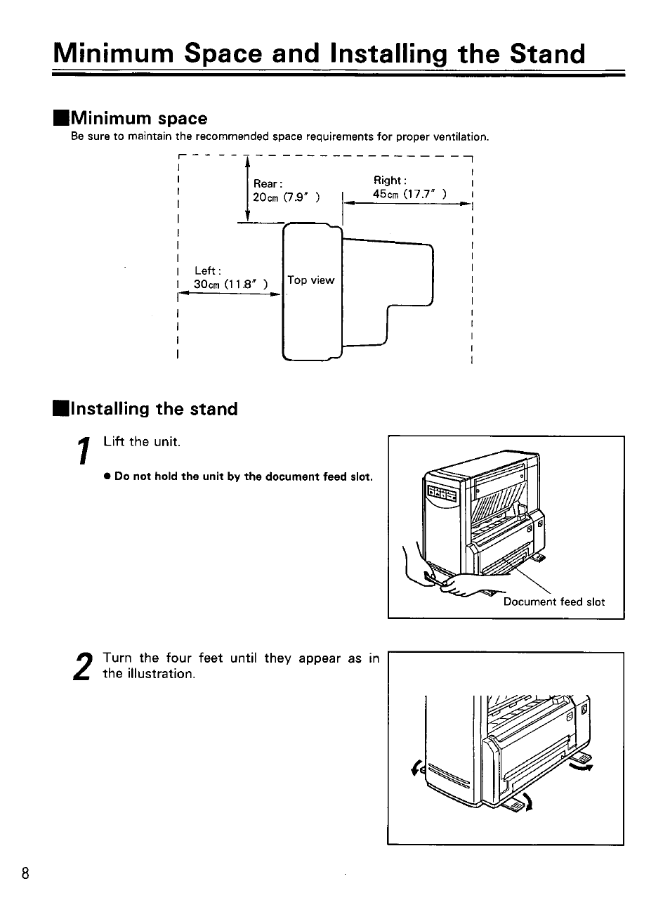 Minimum space and installing the stand | Panasonic KV-SS25D User Manual | Page 8 / 20