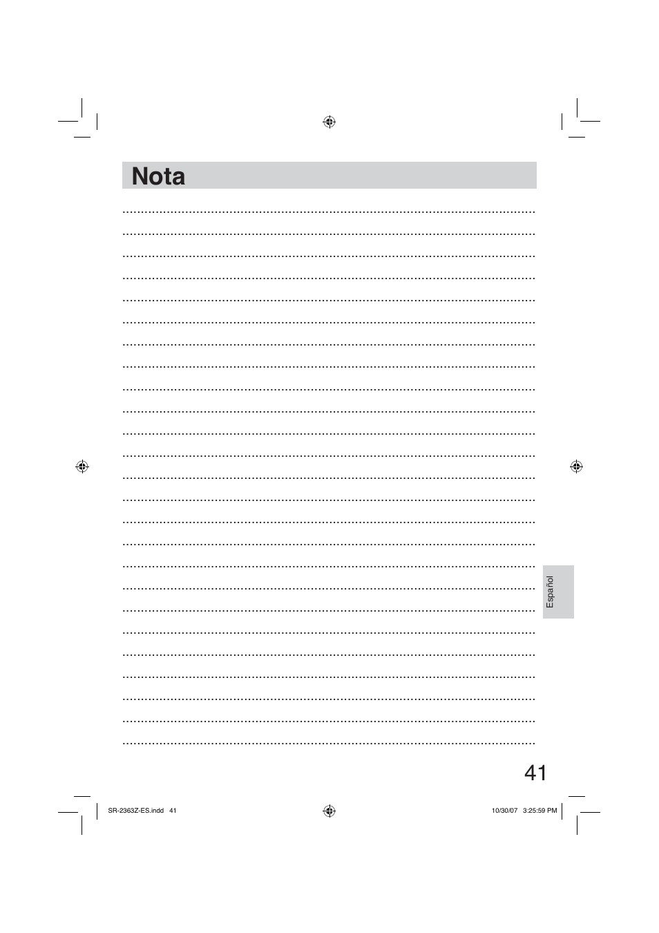 Nota | Panasonic SR2363Z User Manual | Page 41 / 63