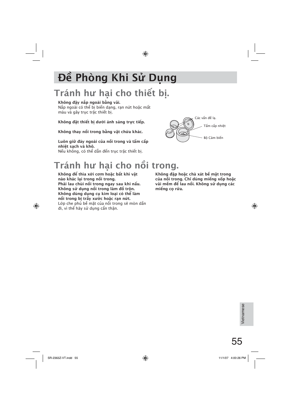 Đ͍ phòng khi s͹ dͱng | Panasonic SR2363Z User Manual | Page 55 / 63