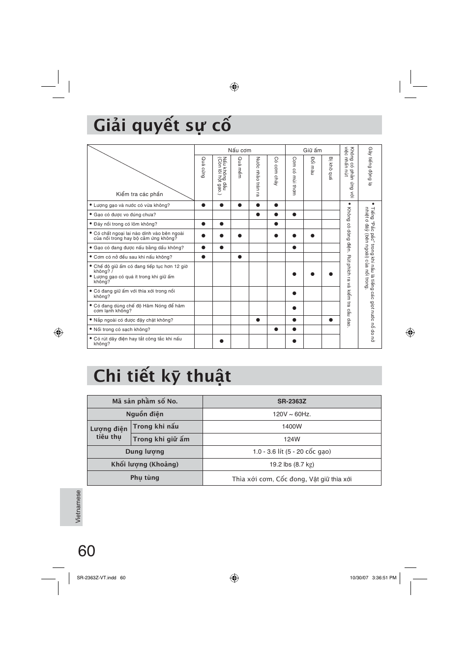 Gi̯i quy͋t sͽ c, Chi ti͋t kث thu̹t | Panasonic SR2363Z User Manual | Page 60 / 63