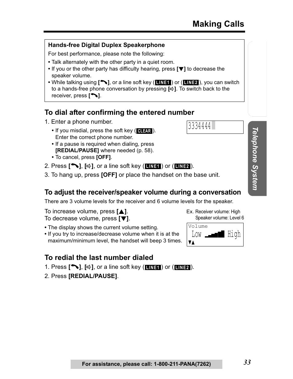 Low high, Making calls | Panasonic KX-TG5480 User Manual | Page 33 / 100