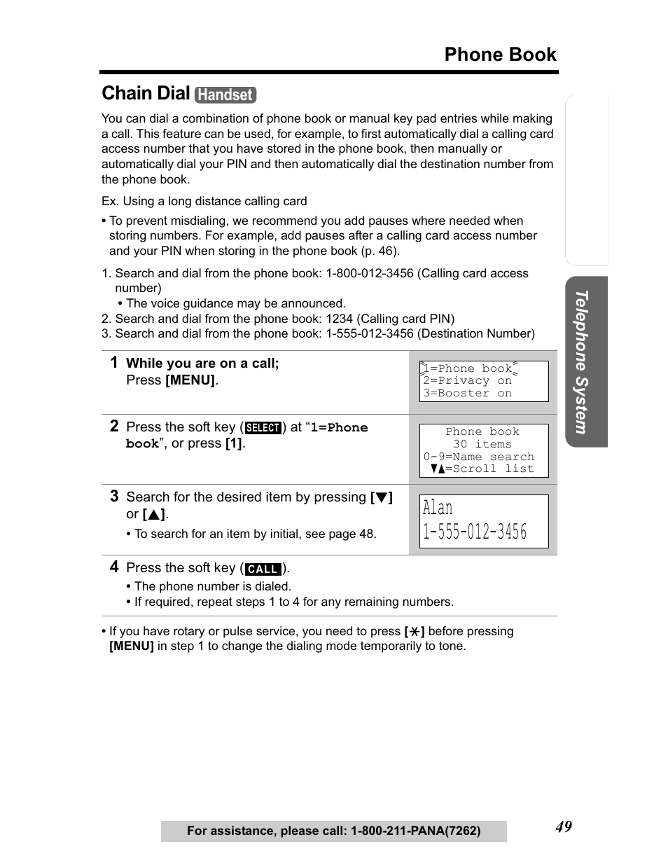 Chain dial, Phone book | Panasonic KX-TG5480 User Manual | Page 49 / 100