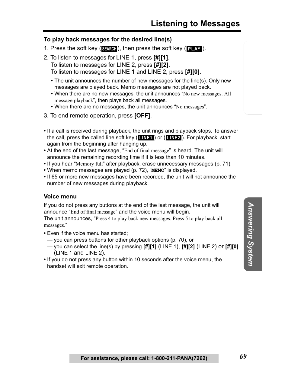 Listening to messages, Te lephone system | Panasonic KX-TG5480 User Manual | Page 69 / 100