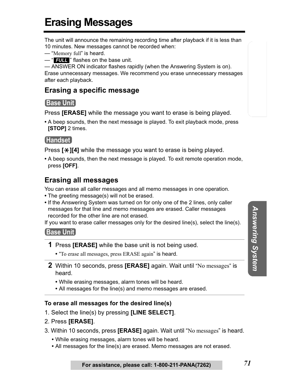 Erasing messages | Panasonic KX-TG5480 User Manual | Page 71 / 100