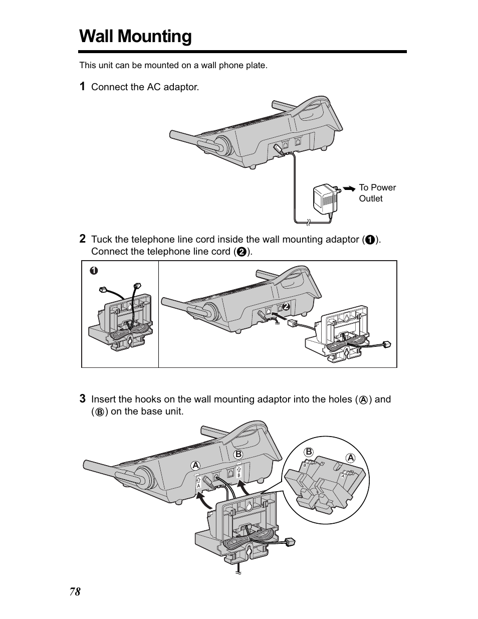 Wall mounting | Panasonic KX-TG5480 User Manual | Page 78 / 100