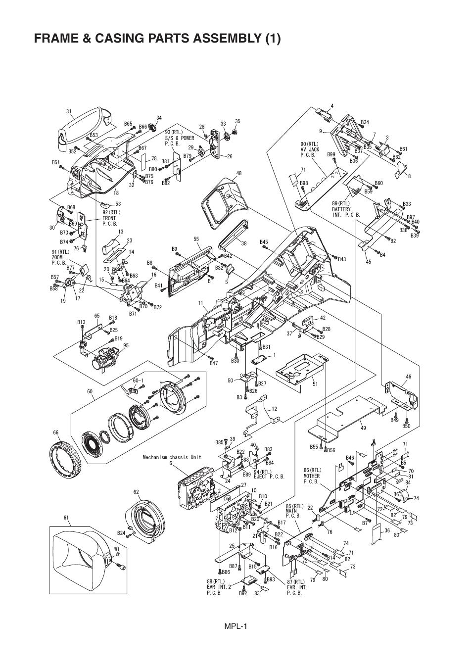 Frame &casing parts assembly (1), Frame & casing parts assembly (1), Mpl-1 | Panasonic AG-DVC20P User Manual | Page 2 / 9