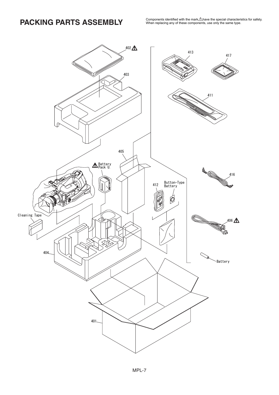 Packing parts assembly | Panasonic AG-DVC20P User Manual | Page 8 / 9