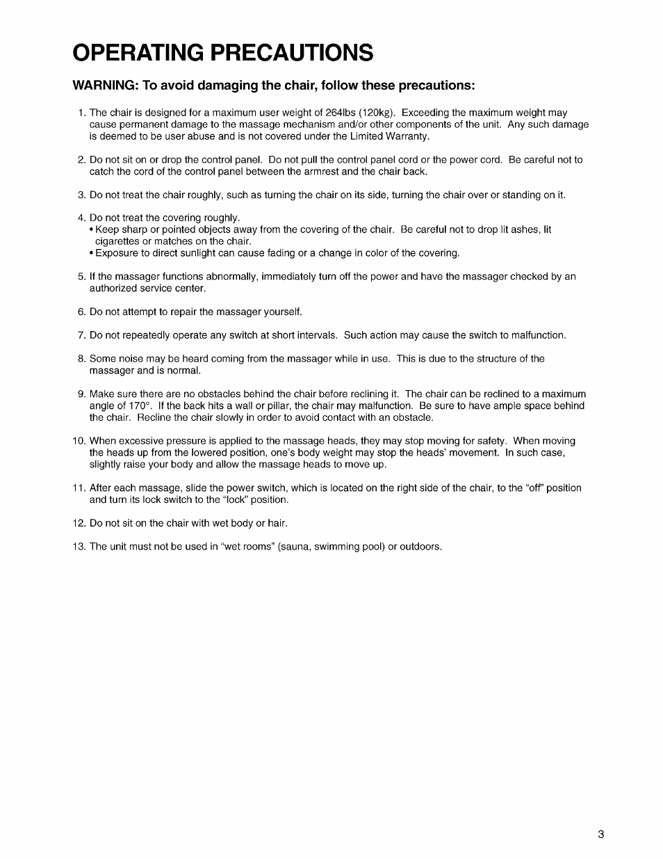 Operating precautions | Panasonic EP3203 User Manual | Page 5 / 98