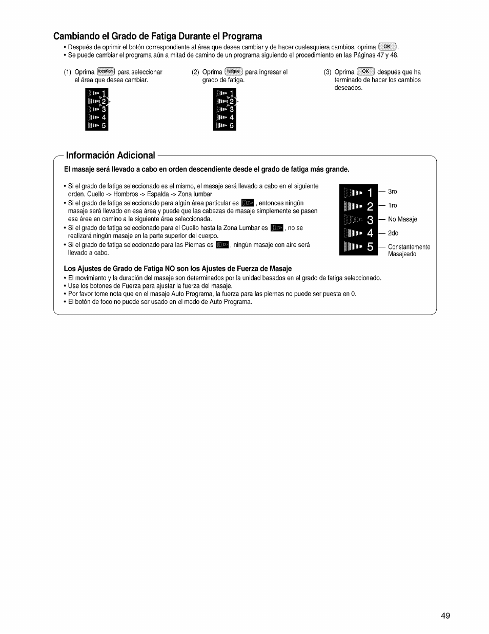 Cambiando el grado de fatiga durante el programa, Información adicional | Panasonic EP3203 User Manual | Page 51 / 98