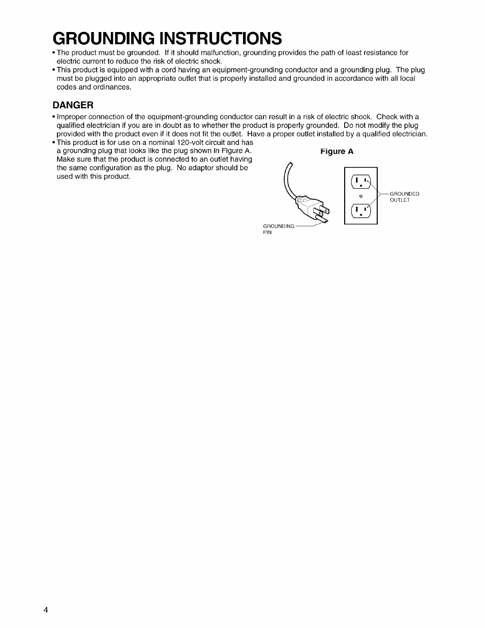 Danger, Grounding instructions | Panasonic EP3203 User Manual | Page 6 / 98