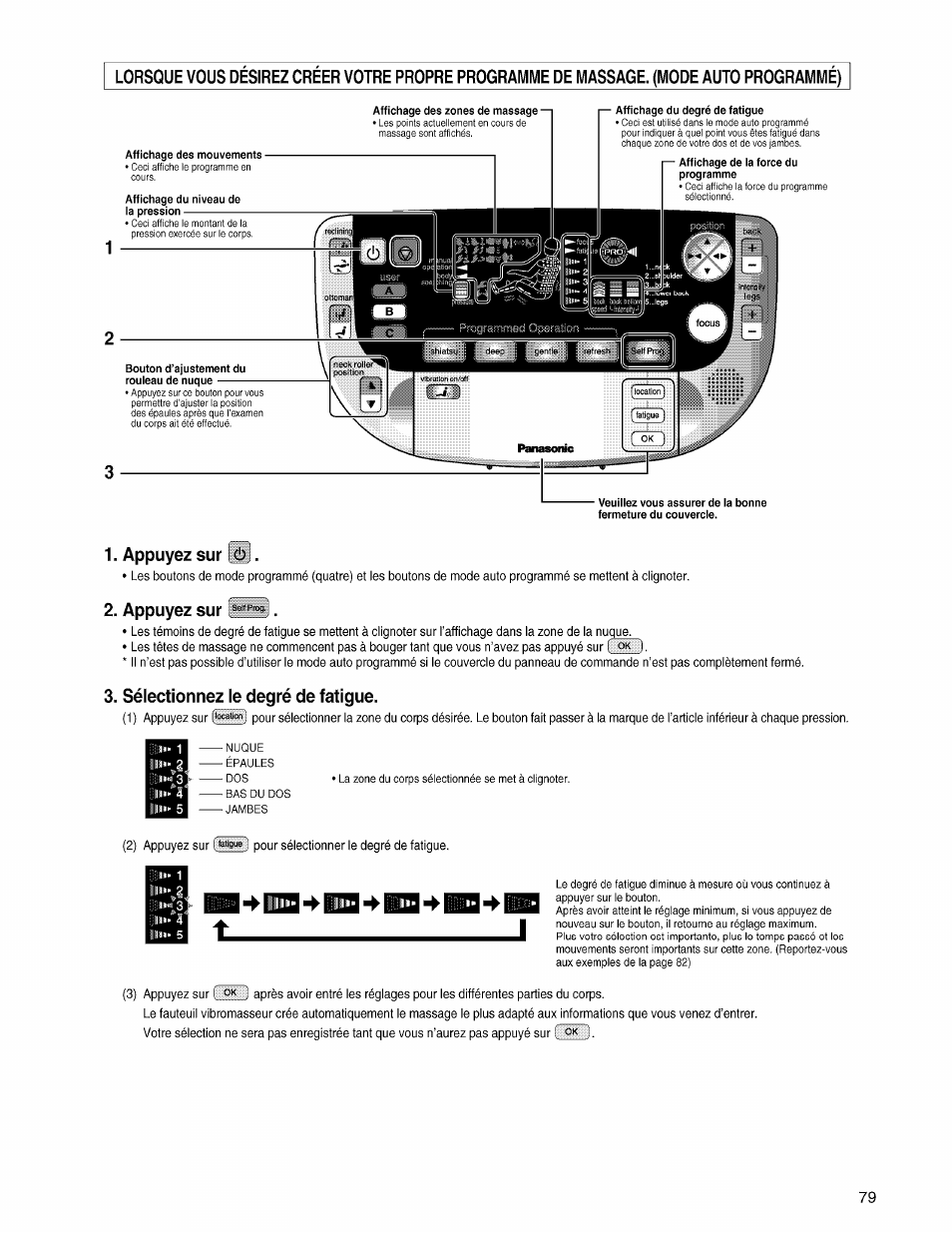 Appuyez sur \ù, Appuyez sur, Sélectionnez le degré de fatigue | Appuyez sur \ ù | Panasonic EP3203 User Manual | Page 81 / 98