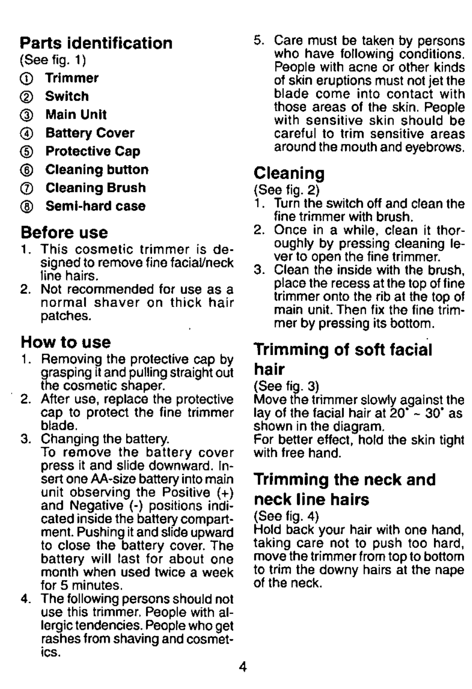 Parts identification, Before use, How to use | Panasonic ES119 User Manual | Page 4 / 8