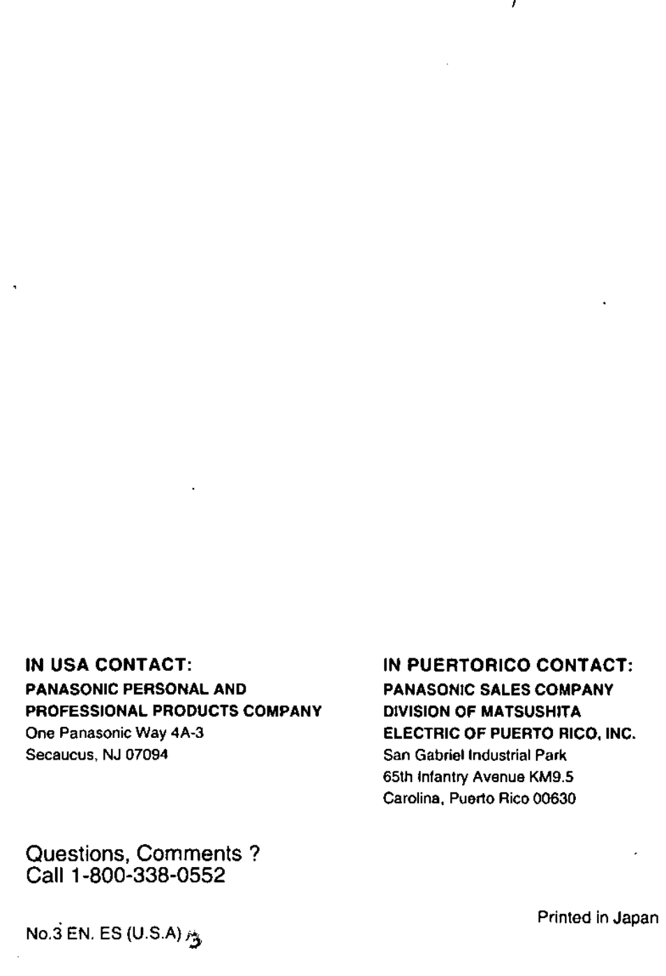 Panasonic ES119 User Manual | Page 8 / 8