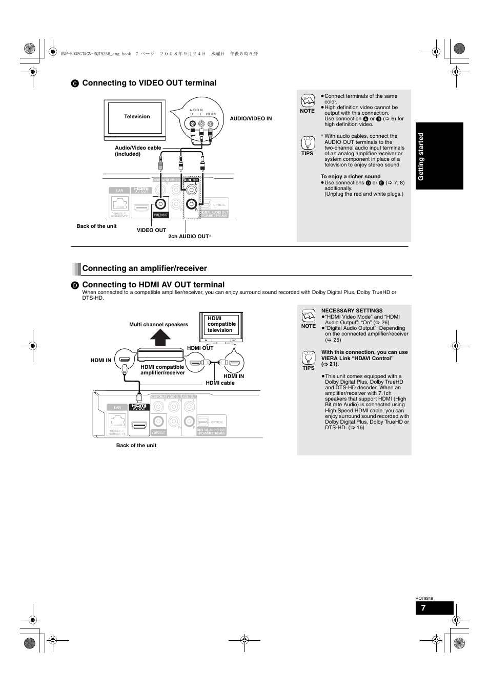 C connecting to video out terminal | Panasonic DMP-BD35 User Manual | Page 7 / 40