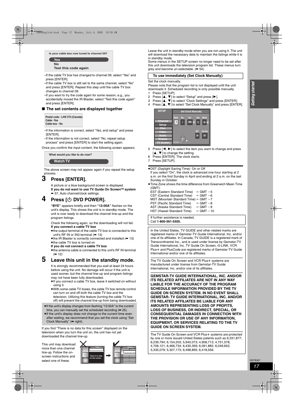 Press [enter, Press [ í dvd power, Leave this unit in the standby mode | Last channel, Box ptv, Nwbg ducation anime network, Ge ttin g st a rte d, The set contents are displayed together | Panasonic DMR-EH60  EN User Manual | Page 17 / 72