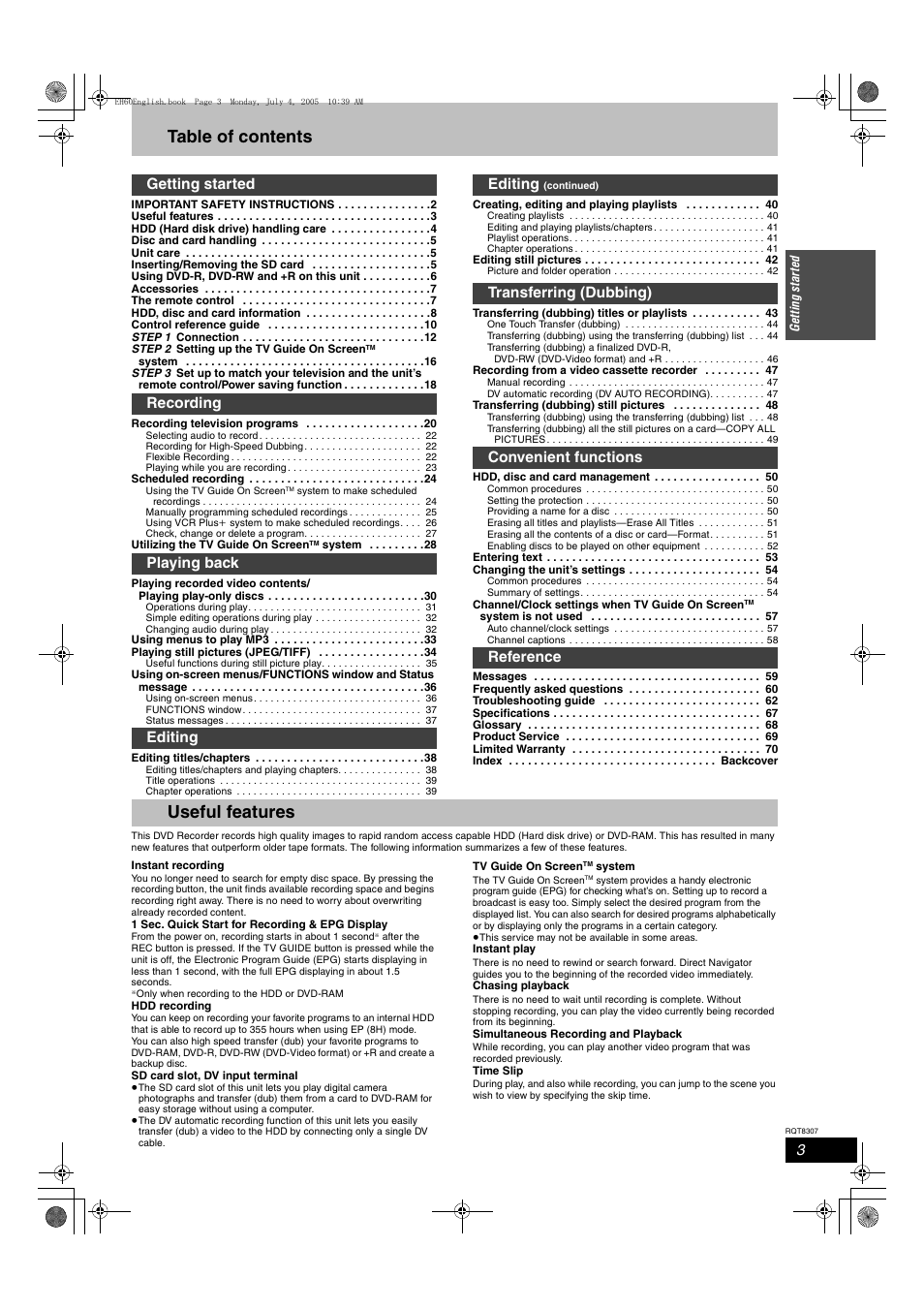 Panasonic DMR-EH60  EN User Manual | Page 3 / 72