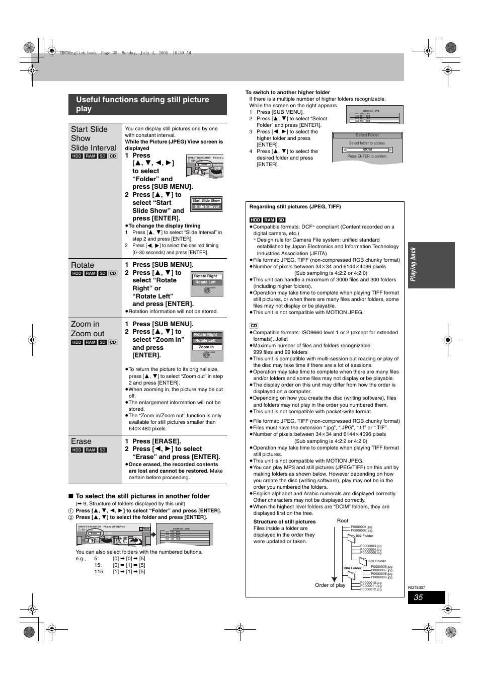 Rotate, Zoom in zoom out, Erase | Panasonic DMR-EH60  EN User Manual | Page 35 / 72