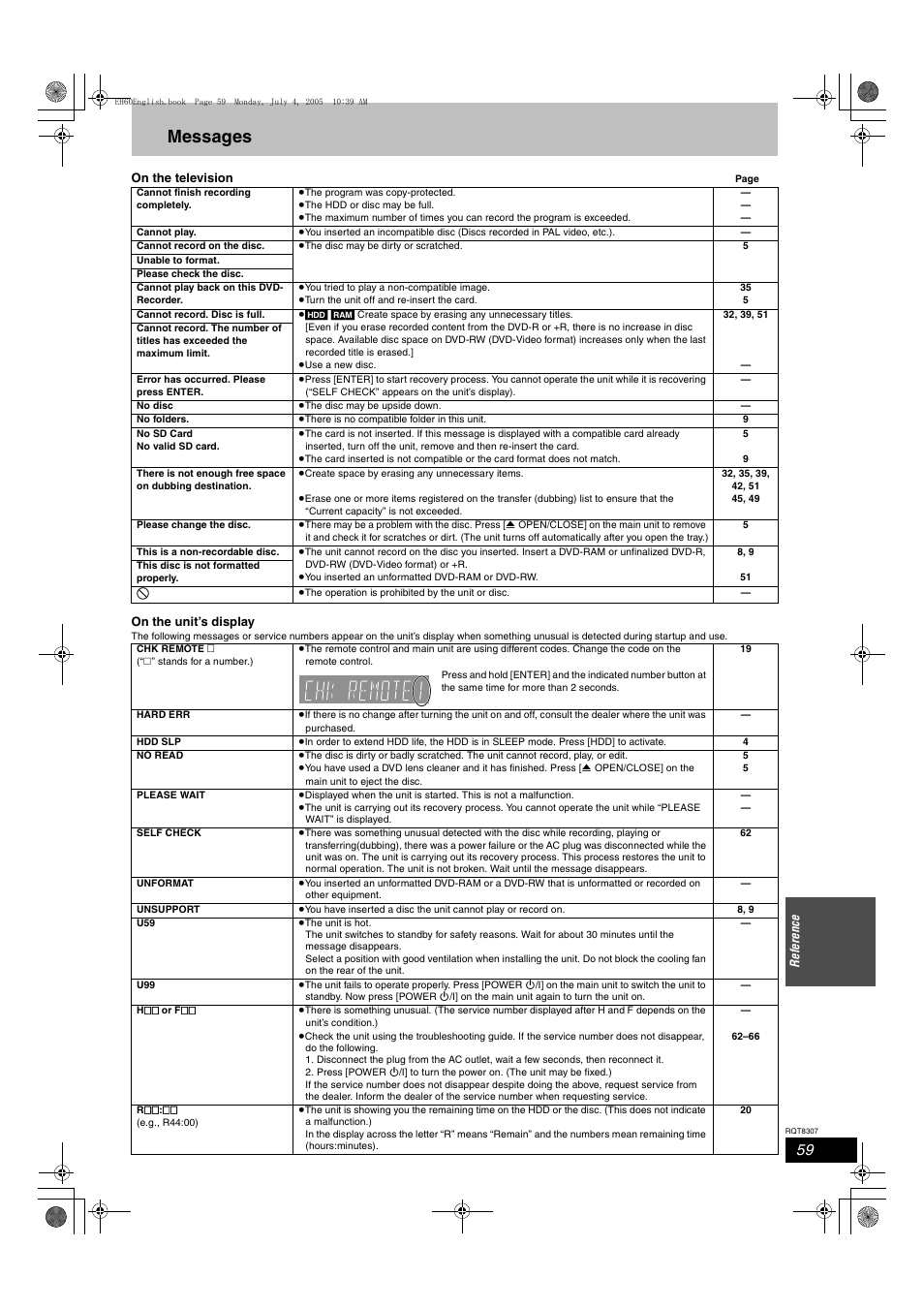 Messages | Panasonic DMR-EH60  EN User Manual | Page 59 / 72