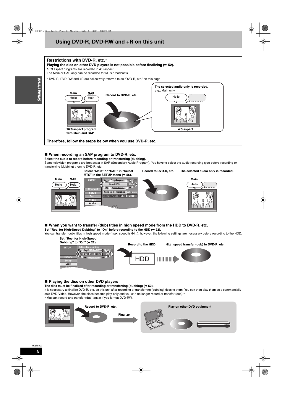 Using dvd-r, dvd-rw and +r on this unit | Panasonic DMR-EH60  EN User Manual | Page 6 / 72