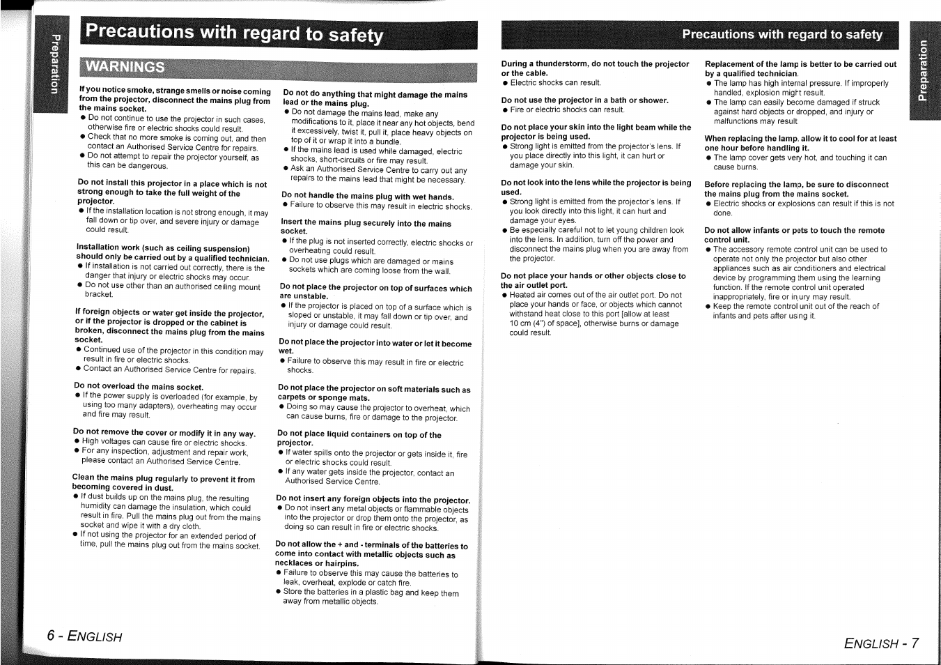 Precautions with regard to safet, 6 - e, Ecautions with regard to safety | Nglish | Panasonic PT-AE1000 User Manual | Page 4 / 28