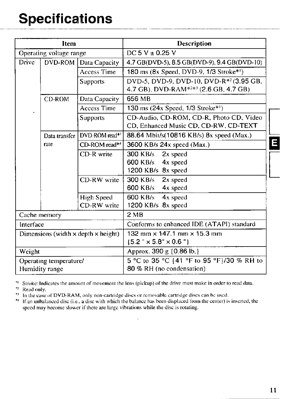Specifications | Panasonic CF-VDR721 User Manual | Page 11 / 28