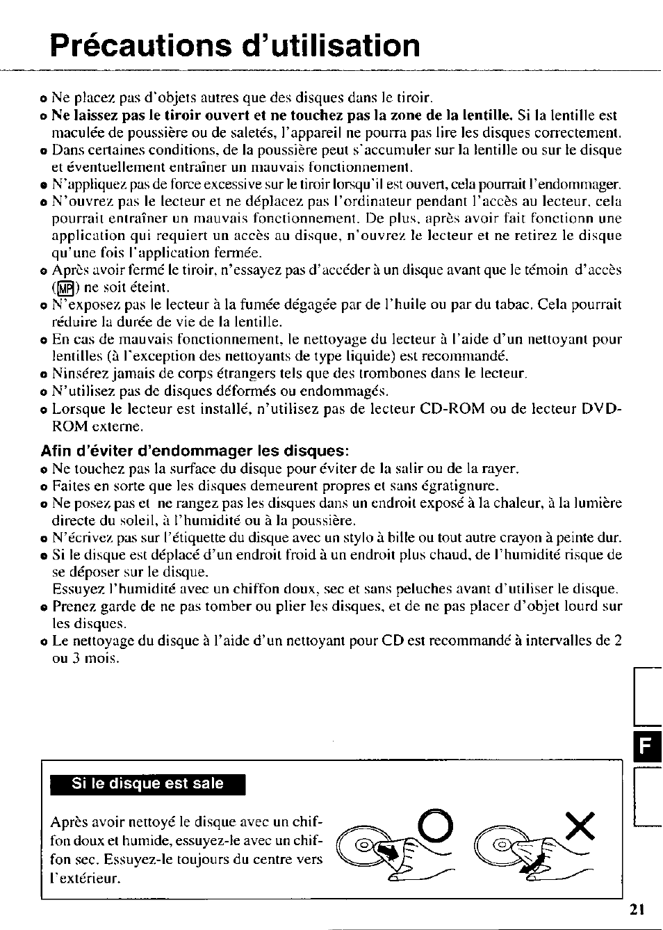 Précautions d’utilisation, Précautions d'utilisation | Panasonic CF-VDR721 User Manual | Page 21 / 28