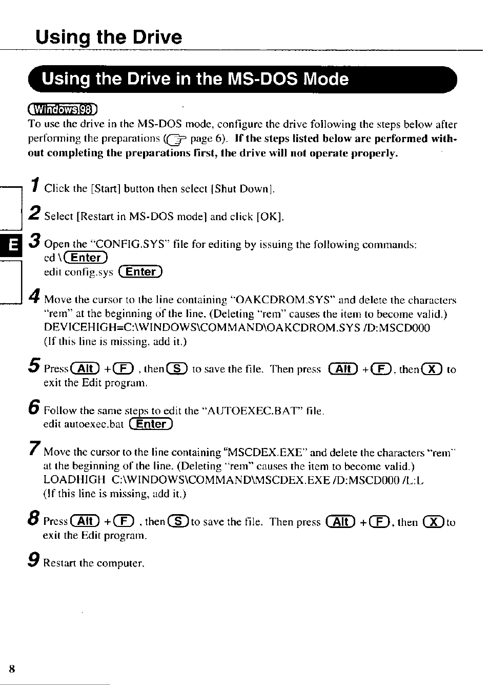 Using the drive in the ms-dos mode, Using the drive | Panasonic CF-VDR721 User Manual | Page 8 / 28