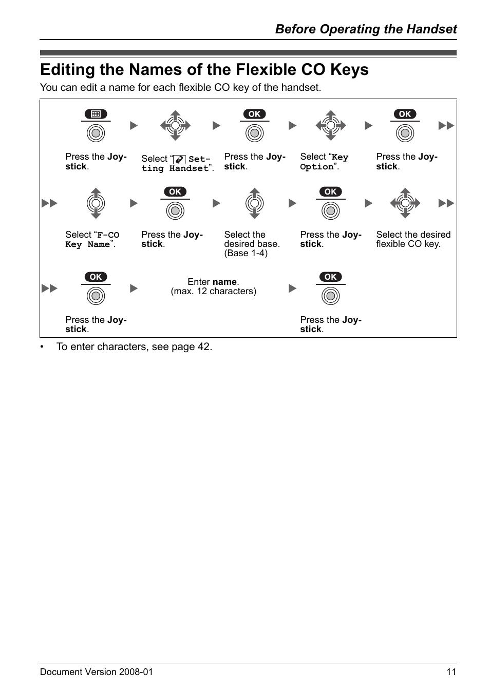 Editing the names of the flexible co keys, Before operating the handset | Panasonic KX-TD7695 User Manual | Page 11 / 68