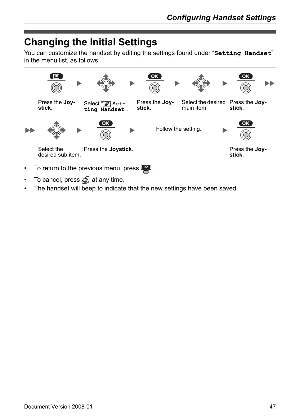 Configuring handset settings, Changing the initial settings | Panasonic KX-TD7695 User Manual | Page 47 / 68